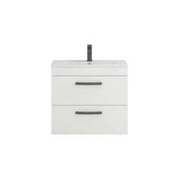 Royal Bathrooms Turin Gloss White 600mm Wall Hung Vanity Unit 2 Drawer With Minimalist Basin Sink & Matt Black Handles - thumbnail 6