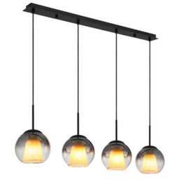 Luminosa Lighting Luminosa Barry Bar Pendant Ceiling Light Matt Black Balls Smoke Glass Shade 4X E27 - thumbnail 1