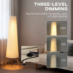 Homcom Dimmable Standing Lamp With Foot Switch, White And Natural - thumbnail 4