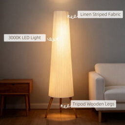 Homcom Dimmable Standing Lamp With Foot Switch, White And Natural - thumbnail 5