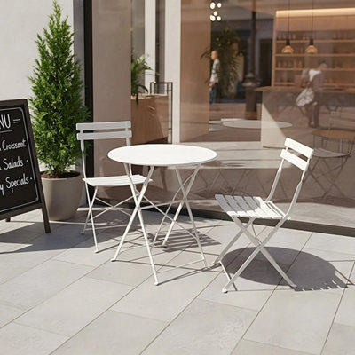 White 3-Piece Folding Table And Chairs Set, Portable Balcony Outdoor Dining Slim Set - image 1