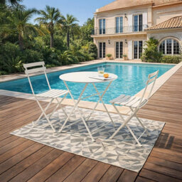 White 3-Piece Folding Table And Chairs Set, Portable Balcony Outdoor Dining Slim Set - thumbnail 5