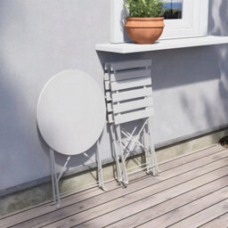 White 3-Piece Folding Table And Chairs Set, Portable Balcony Outdoor Dining Slim Set - thumbnail 4