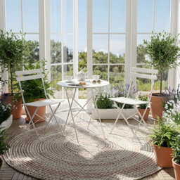 White 3-Piece Folding Table And Chairs Set, Portable Balcony Outdoor Dining Slim Set - thumbnail 6