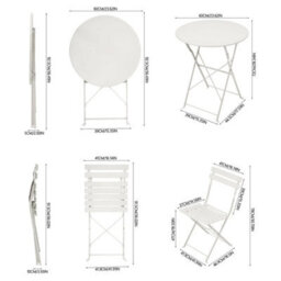 White 3-Piece Folding Table And Chairs Set, Portable Balcony Outdoor Dining Slim Set - thumbnail 2