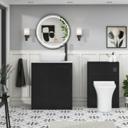 Royal Bathrooms Royal Bathroom Elmore 700mm Matt Nocturne Black Freestanding Bathroom Vanity Unit 2 Door Plain White Worktop With Elva Basin - thumbnail 5