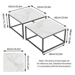White Nesting Coffee Table Set Sintered Stone Marble Side Table - thumbnail 2