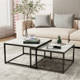 White Nesting Coffee Table Set Sintered Stone Marble Side Table - thumbnail 3