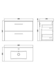 Balterley  Modern Bathroom 1 Soft Close Drawer & Minimalist Wall Hung Vanity Unit Basin, Dark Grey, 435mm - thumbnail 2