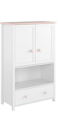 Arte Contemporary Luna Sideboard Cabinet In White Matt And Pink With Shelves And Drawer - H1310mm W850mm D420mm - image 1
