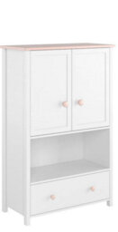 Arte Contemporary Luna Sideboard Cabinet In White Matt And Pink With Shelves And Drawer - H1310mm W850mm D420mm - thumbnail 1