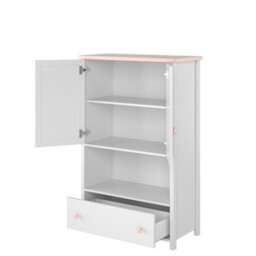 Arte Contemporary Luna Sideboard Cabinet In White Matt And Pink With Shelves And Drawer - H1310mm W850mm D420mm - thumbnail 2
