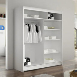 Westa S White Sliding Door Wardrobe With Mirror Shelves Hanging Rail Bedroom Clothes Storage Unit - thumbnail 3