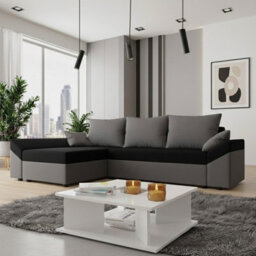 Dante L Modern Corner Sofa Bed Universal L Shape Couch Has Guest Sleep Function Storage Durable Fabric Light Grey And Black - thumbnail 1