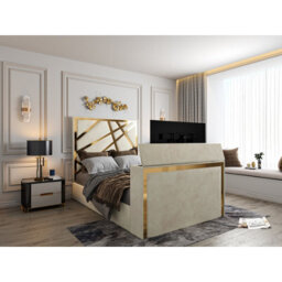Morgan Upholstered Soft Velvet  Cream Tv Bed Frame - thumbnail 1