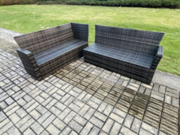 Fimous 8 Seater Garden Rattan Furniture Corner Dining Set With 2 Small Footstools Indoor Outdoor Lounge Sofa Set - thumbnail 4