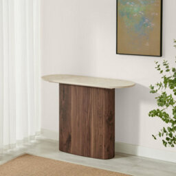 Furniturebox Uk Penrose Rounded Walnut Wood & Marble Effect Console Table - thumbnail 4