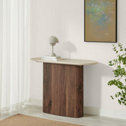 Furniturebox Uk Penrose Rounded Walnut Wood & Marble Effect Console Table