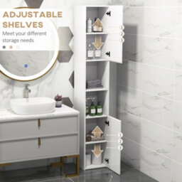 Kleankin High Gloss Bathroom Floor Cabinet Storage Cupboard With Doors - thumbnail 5