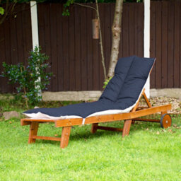 Outdoor Sunlounger Cushion 60 X 190Cm Polycotton With Hollowfibre Filling,  Made In The Uk, Universal Fit Elastic Strap - thumbnail 2