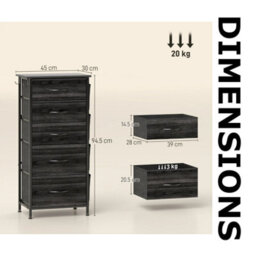FURNOLD Industrial 5 Fabric Drawer Chest Storage Unit Black - thumbnail 7