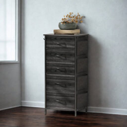 FURNOLD Industrial 5 Fabric Drawer Chest Storage Unit Black - thumbnail 1