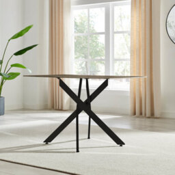 Furniturebox Uk Leonardo 4-Seater Dining Table With Glass Marble Effect Top And Black Legs - thumbnail 3