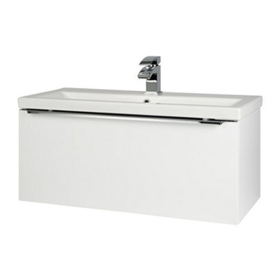 Clifton 800mm Gloss White Wall Bathroom Mounted Vanity Unit And Basin (Central) - Brassware Not Included - image 1