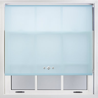 FURNISHED Trimmable Roller Blind With Triple Diamond Chrome Eyelet And Metal Fittings - Duck Egg Daylight Shade (W)235Cm X (L)210Cm