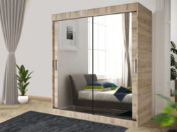 RAC3 Sliding Wardrobe With Mirror Space Saving Bedroom Wardrobe, Contemporary Bedroom Sliding Wardrobe & Mirror Wardrobe(Oak, 180Cm) - thumbnail 1