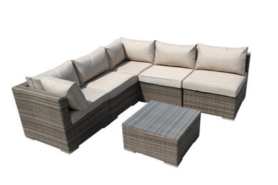 Furniture One Rattan Effect Nature Rattan 5 Seat Corner Sofa Set No Assembly & Aluminium Frame - image 1
