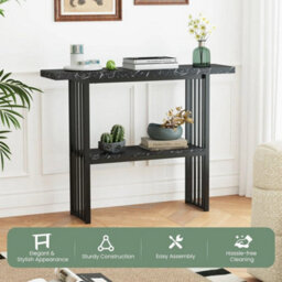 2 Tier Console Table Sofa Table Modern Entryway Table Black - thumbnail 5