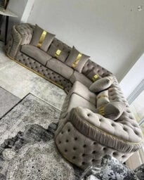 Stratus Interiors Ambassador Sofa Chesterfield Toronto Metal Trim Fabric - Frill Design - 3 Seater - Silver Trim - thumbnail 7
