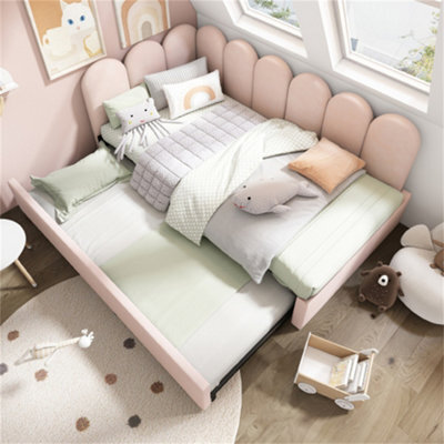 Abrihome Upholstered Bed Daybed With Pull-Out Bed, Bed With Metal Slatted Frame, Velvet, 90X190 Cm, Pink (No Mattress) - image 1