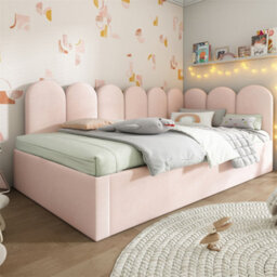 Abrihome Upholstered Bed Daybed With Pull-Out Bed, Bed With Metal Slatted Frame, Velvet, 90X190 Cm, Pink (No Mattress) - thumbnail 7