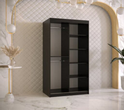 Arte Ramiro Ii Contemporary 2 Sliding Door Wardrobe 5 Shelves 2 Rails Black Matt (H)2000mm (W)1000mm (D)620mm - thumbnail 3