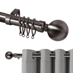 Oxford Homeware Satin Black Nickel Effect Extendable Curtain Pole With Metal Ball Finials, (L)1200mm-2100mm (Dia)28mm - thumbnail 1