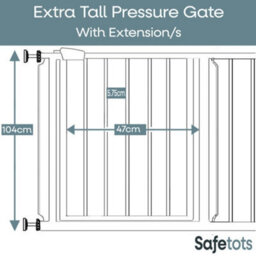 Safetots Extra Tall Metal Safety Gate Pressure Fit, 94.3Cm - 101.9Cm, Slate Grey, 104Cm In Height, Extra Tall Baby Gate - thumbnail 3