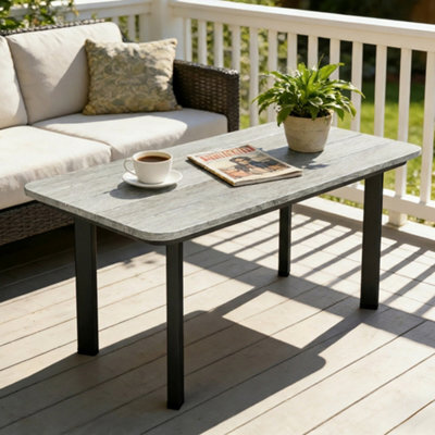 Outsunny Outdoor Coffee Table, Garden Table With Slatted Wpc Top, Grey - image 1