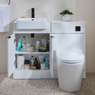 Homestylestore 1050mm White Bathroom Combination Vanity Wc Unit With Black Finger Pull Handle - image 1