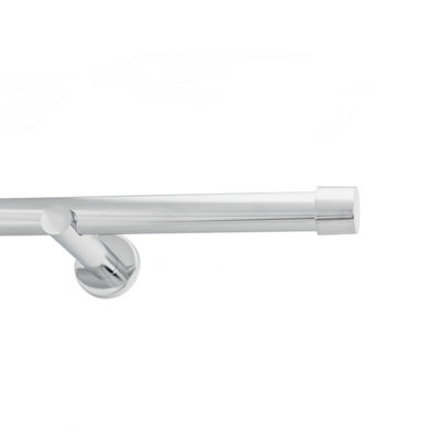 Toolty Chrome Metal Curtain Pole 25mm With Finials Rod Modern Brackets Luna 175Cm