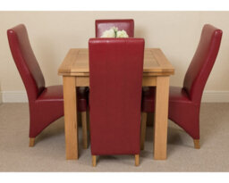 That's Furniture Richmond 90Cm - 150Cm Square Oak Extending Dining Table And 4 Chairs Dining Set With Lola Burgundy Leather Chairs - thumbnail 2