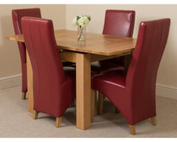 That's Furniture Richmond 90Cm - 150Cm Square Oak Extending Dining Table And 4 Chairs Dining Set With Lola Burgundy Leather Chairs - thumbnail 3