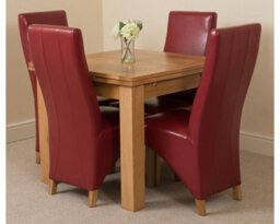 That's Furniture Richmond 90Cm - 150Cm Square Oak Extending Dining Table And 4 Chairs Dining Set With Lola Burgundy Leather Chairs - thumbnail 1