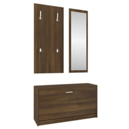 Berkfield 3-In-1 Shoe Cabinet Set Brown Oak Engineered Wood - thumbnail 5