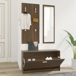 Berkfield 3-In-1 Shoe Cabinet Set Brown Oak Engineered Wood - thumbnail 1