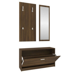Berkfield 3-In-1 Shoe Cabinet Set Brown Oak Engineered Wood - thumbnail 2