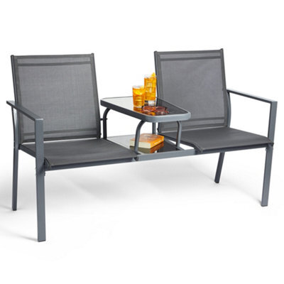 Vonhaus Love Seat For Garden, Grey 2 Seater Textilene Jack & Jill Loveseat, Patio & Companion Set For Outdoor & Terrace, Paris - image 1