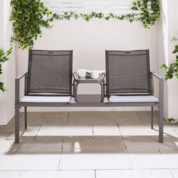 Vonhaus Love Seat For Garden, Grey 2 Seater Textilene Jack & Jill Loveseat, Patio & Companion Set For Outdoor & Terrace, Paris - thumbnail 6