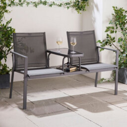 Vonhaus Love Seat For Garden, Grey 2 Seater Textilene Jack & Jill Loveseat, Patio & Companion Set For Outdoor & Terrace, Paris - thumbnail 2
